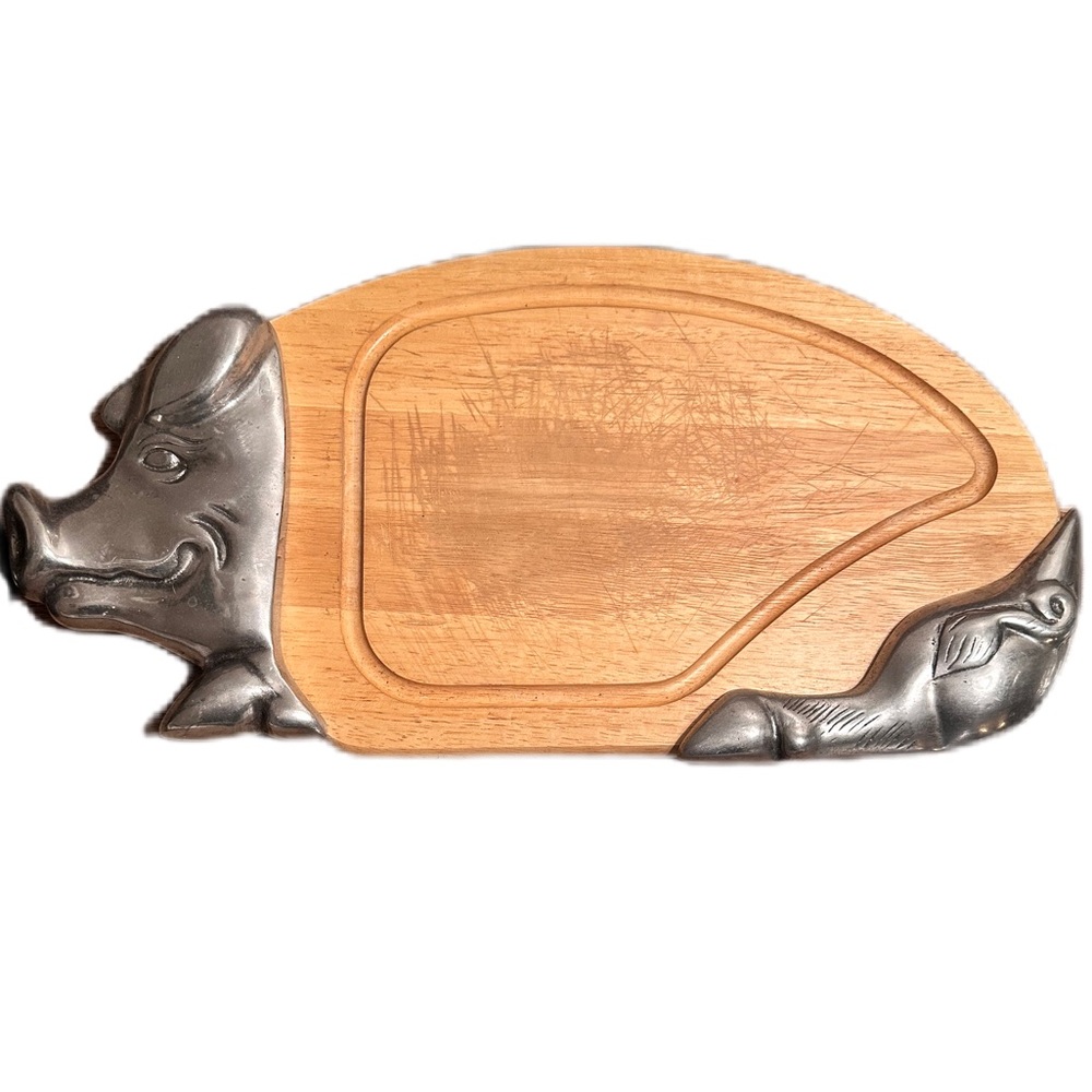 Pig Shaped Wooden Cutting Board Charcuterie Metal Farmhouse Kitchen Decor - Picture 15 of 16